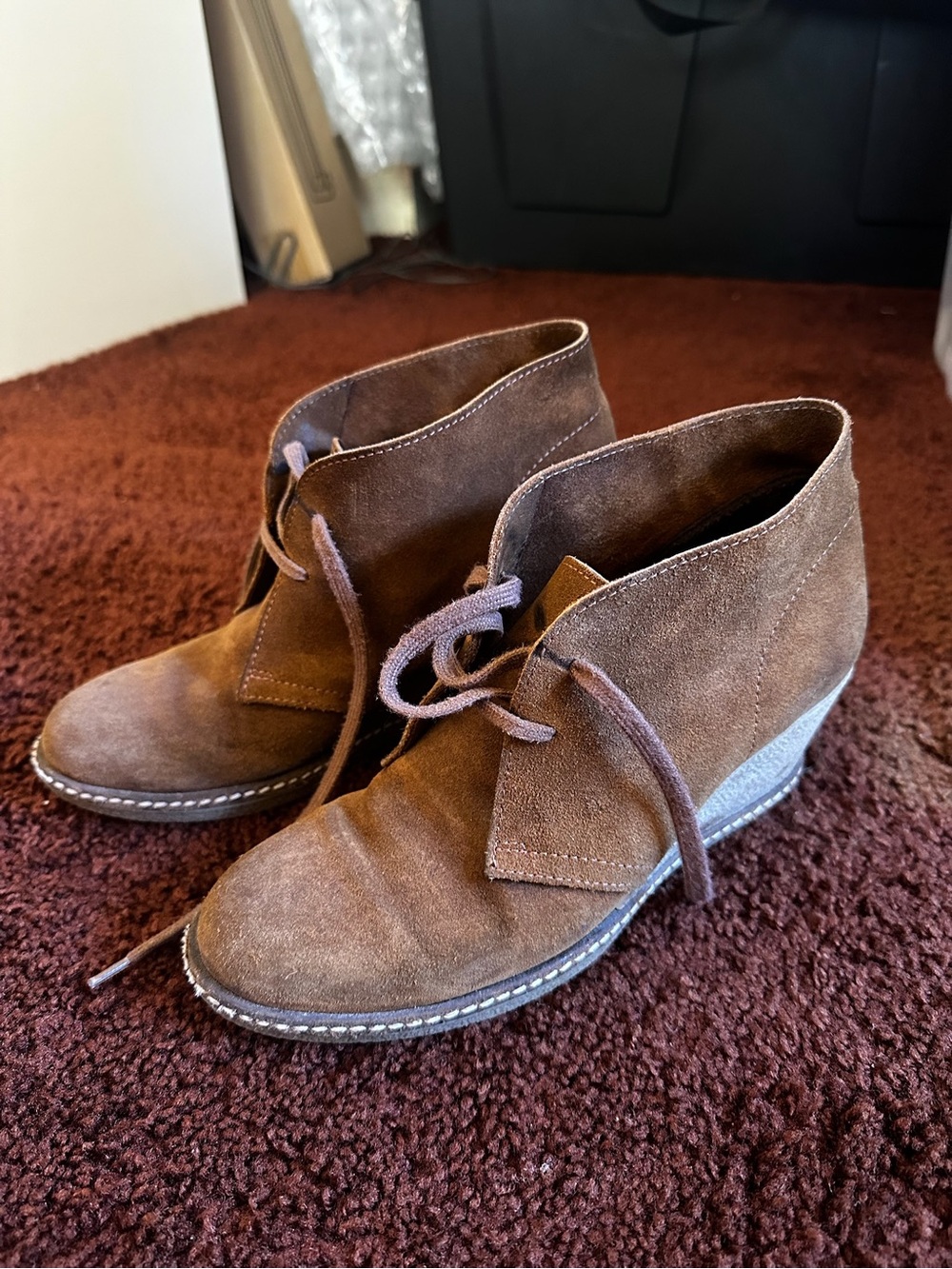 J. Crew Brown Suede Lace-Up Wedge Booties